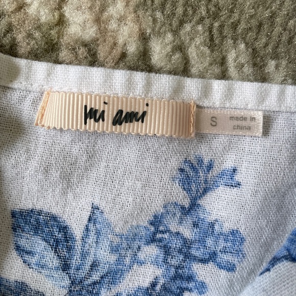 Francesca’s Mi Ami linen blend blue floral midi sweetheart puff sleeve dress S - Picture 3 of 7